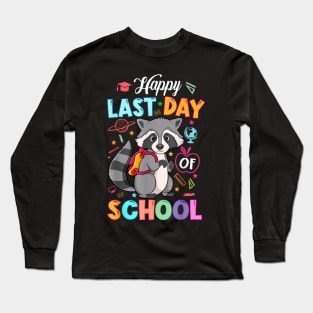 Happy Last Day of School Kid Teacher Cute raccoon Graduation Long Sleeve T-Shirt